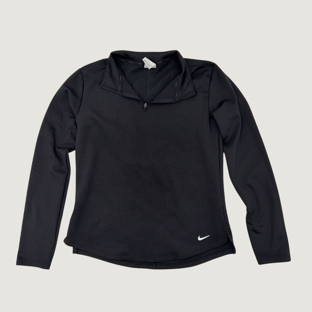 Nike Therma-FIT Womens Quarter Zip Pullover Black Training Top Small Gym Shirt